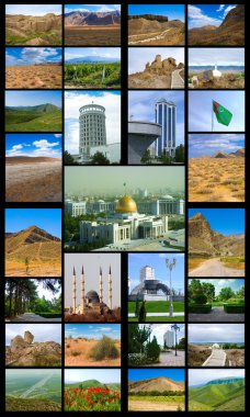 Collage of photos from the set of Turkmenistan Ashgabat on the b;ack clipart