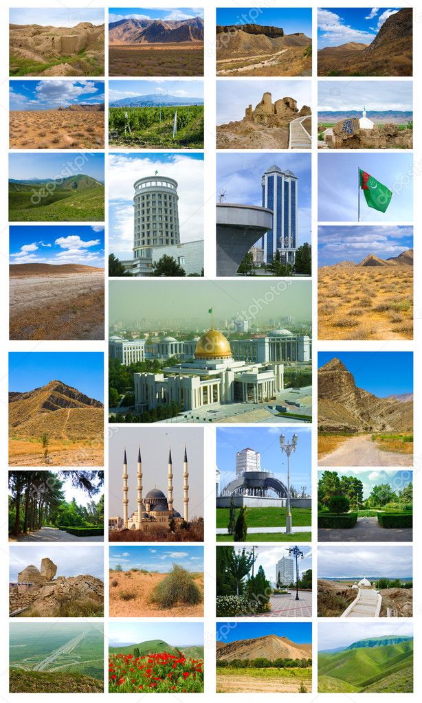 Collage of photos from the set of Turkmenistan Ashgabat