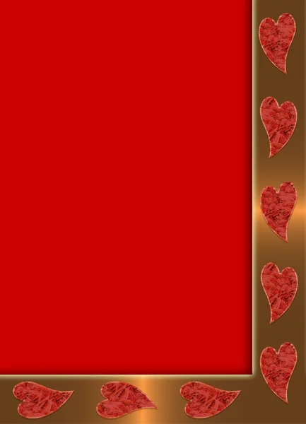 Gold frame with hearts on the red valentines day — Stock Photo, Image