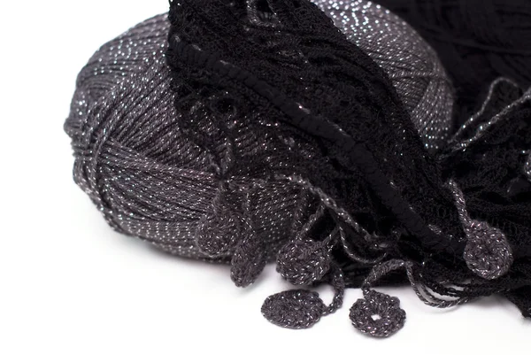 Příze, šedé a černé barvy pro pletení — Stock fotografie