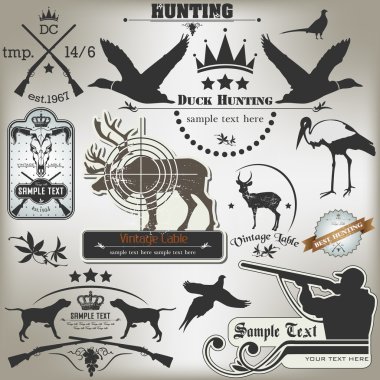 Set of vintage labels on hunting clipart