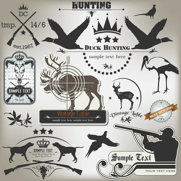 Ensemble d'étiquettes vintage sur la chasse — Image vectorielle