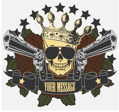 Vector emblem with a skull and pistols clipart