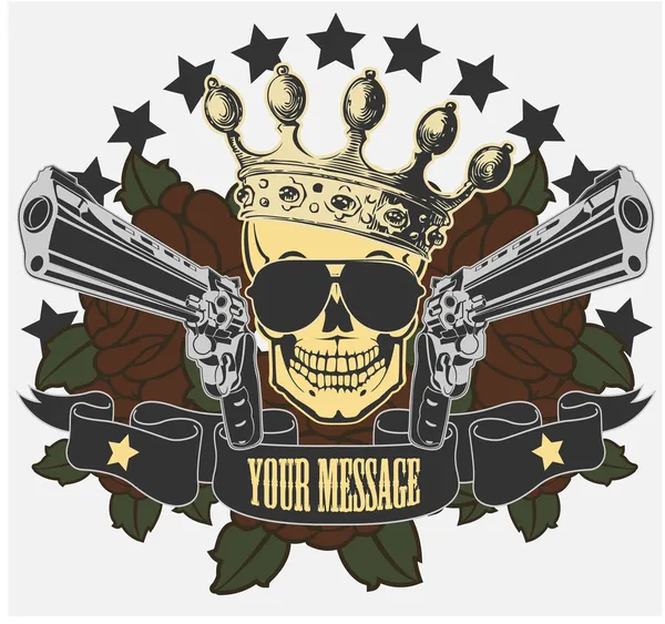 Emblema de vetor com um crânio e pistolas — Vetor de Stock