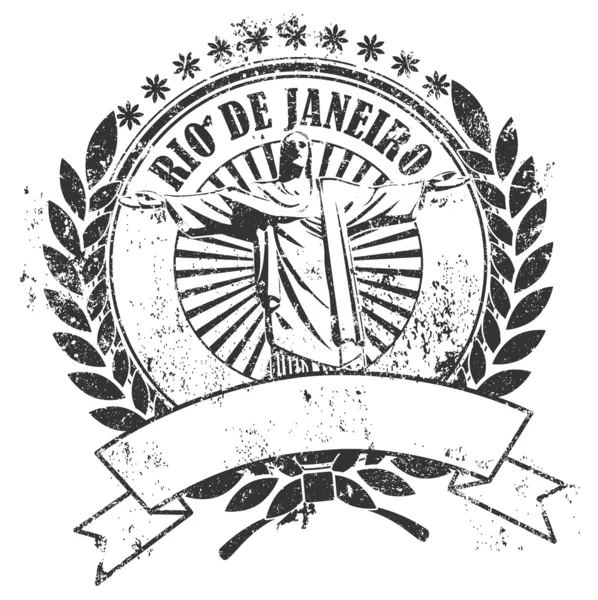 Резиновая печать с изображением Христа и надписью Рио-де-Жана — стоковый вектор