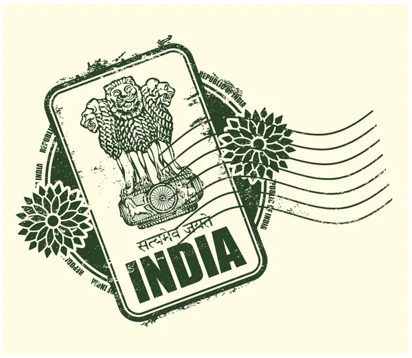 Timbre en caoutchouc de l'Inde avec les bras — Image vectorielle