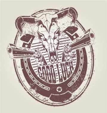 Rubber stamp with a horseshoe revolvers and a skull of a bull. vector clipart