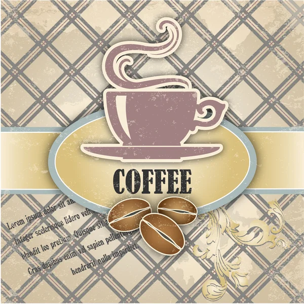 Retro background with a cup of coffee and grains — Stock Vector