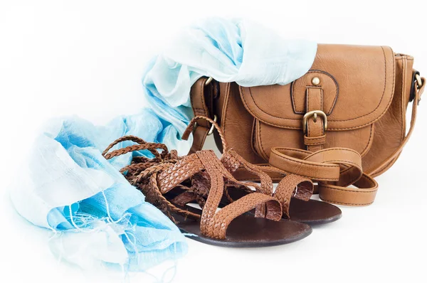Summer shoes, bag and scarf — Stock Photo, Image