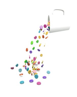 Multicolored Pills fall from cup clipart