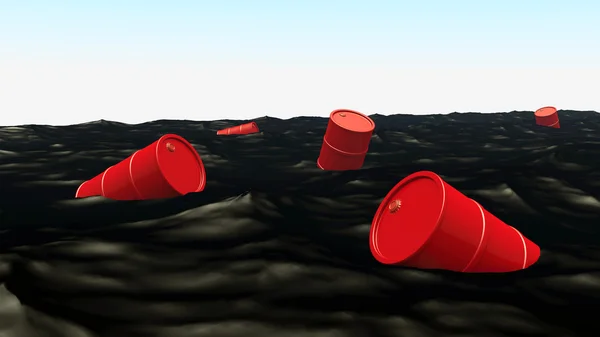 Barriles en el océano petrolero — Foto de Stock