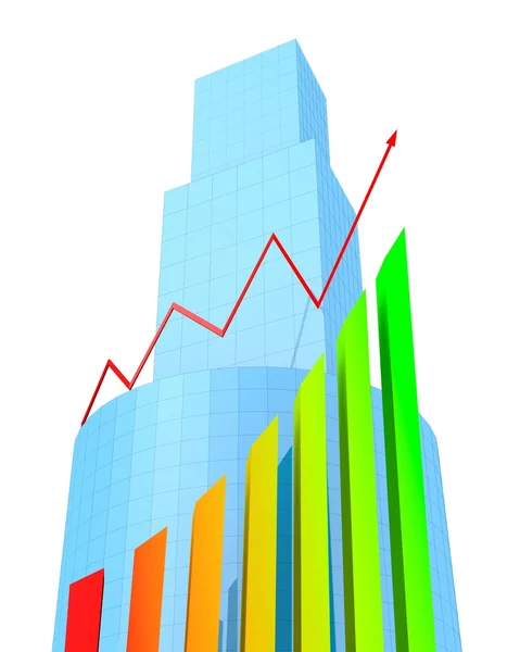 Business Buildings and arrow chart — Stock Photo, Image