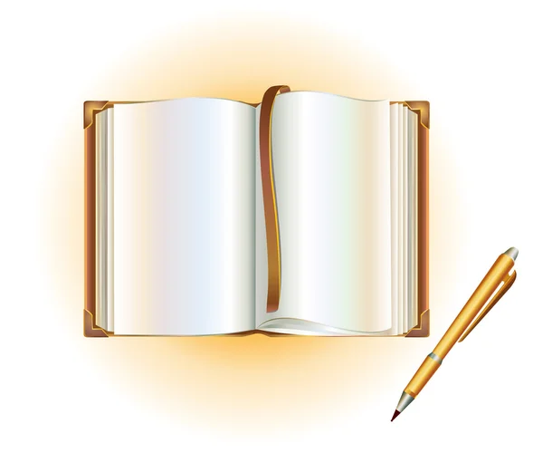 Buch mit Stift aufschlagen — Stockvektor