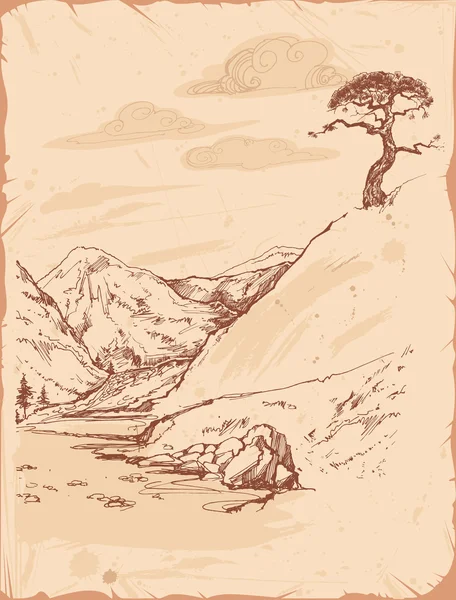 Handgezeichnete Vektorillustration von Bergen — Stockvektor