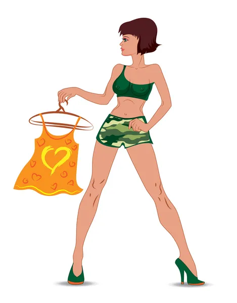 Sexy girl in camouflage clothes — Stock Vector