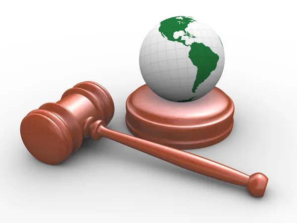 3D σφυρί της δικαστικού και globe — Φωτογραφία Αρχείου
