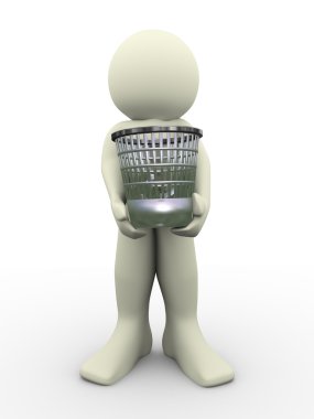 3d man carrying waste basket clipart