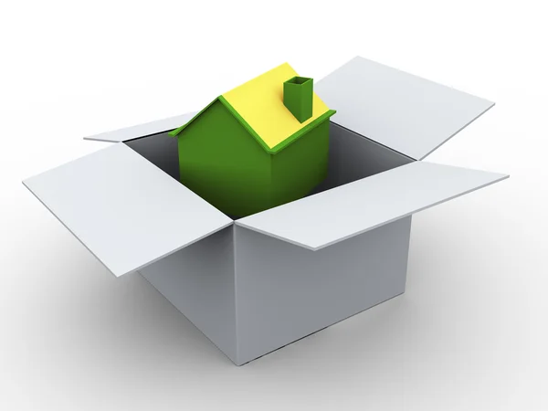 3d casa en caja — Foto de Stock