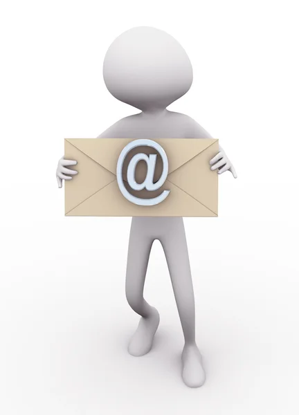 3d человек с конвертом электронной почты — стоковое фото