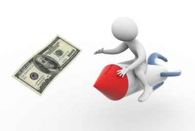 3d rocket rider and dollar note clipart