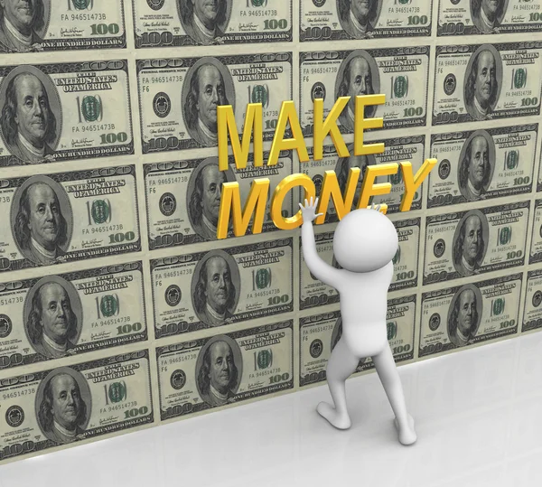 3D-man plakken tekst maken geld — Stockfoto
