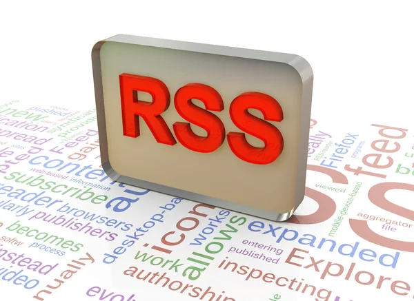 3d rss auf rss wordcloud Hintergrund — Stockfoto