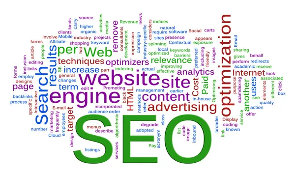 Wordcloud de SEO - Optimización de motores de búsqueda —  Fotos de Stock
