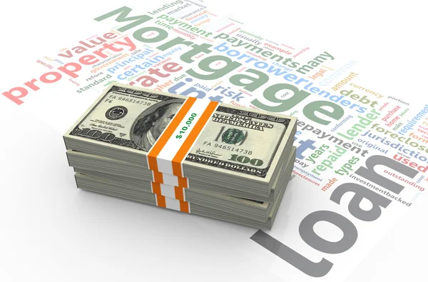 Dollar bills on mortgage wordcloud — Stock Photo, Image