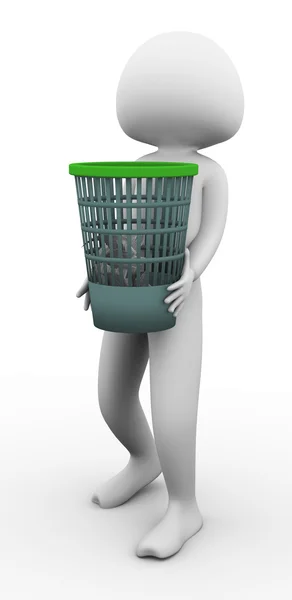 3D άνθρωπος μεταφοράς αποβλήτων καλάθι — Φωτογραφία Αρχείου