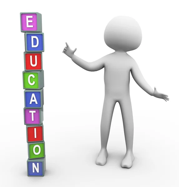 3d man and colorful text 'education' — Stockfoto
