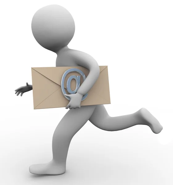 3d людина з електронною поштою конверт — стокове фото