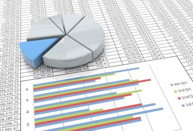 3d pie chart on spreadsheet background clipart