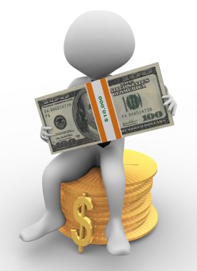 3d man and dollar pack clipart