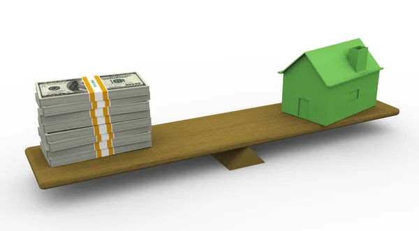 3D-Haus und Dollar im Maßstab — Stockfoto