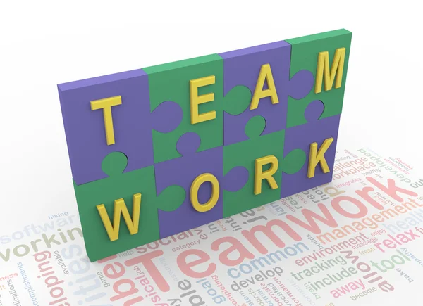 3d quebra-cabeça peaces com texto 'trabalho em equipe' — Fotografia de Stock
