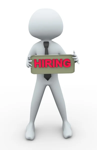 3d man with hiring banner — Stock Photo, Image