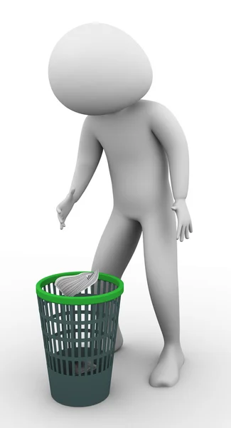3D człowieka za pomocą kosza na śmieci — Zdjęcie stockowe