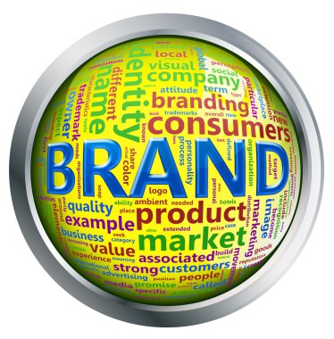Shiny button of 'brand' wordcloud clipart