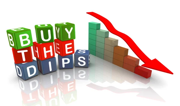 3d buzzword text 'buy the dips' — 图库照片