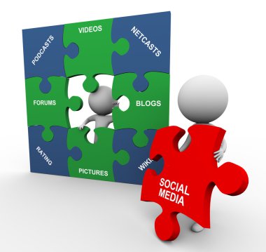 3d with social media puzzle clipart