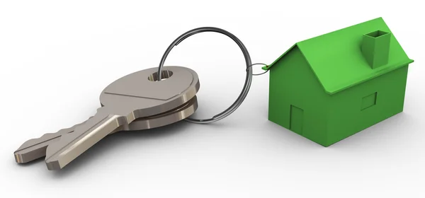 3D-groen huis sleutelhanger — Stockfoto