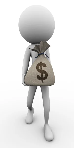 3D-man en geld tas — Stockfoto