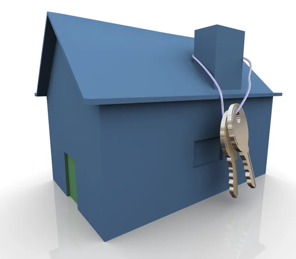 3D modrá dům a klíče — Stock fotografie