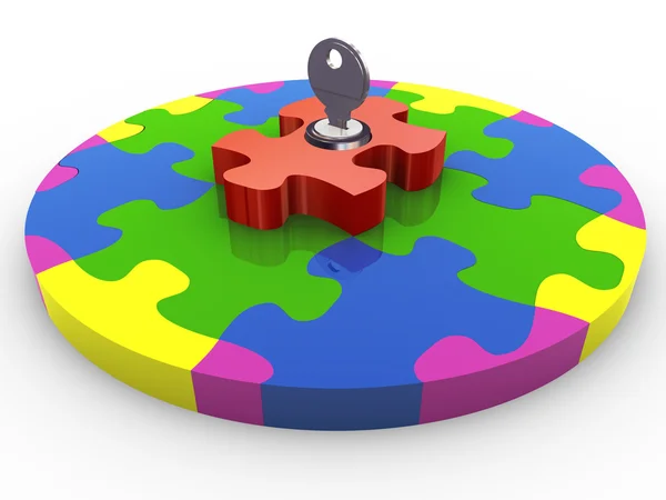 3d circle puzzle lock and key — Stock Photo, Image