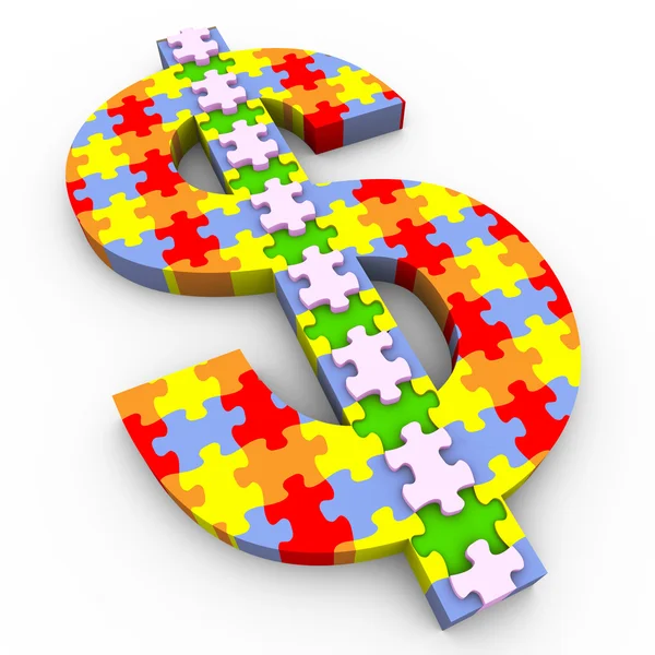 3D puzzle symbol dolara — Zdjęcie stockowe