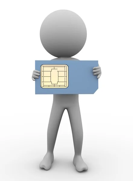 3d homem e cartão SIM — Fotografia de Stock