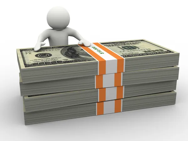 3D muž s penězi — Stock fotografie