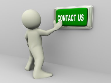 3d man and contact us button clipart