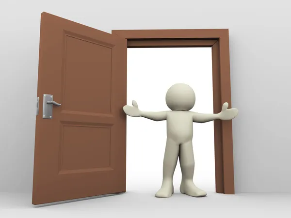 3D человек и открытых дверей — стоковое фото