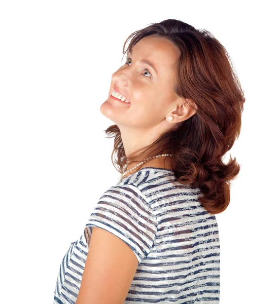 Woman in 30s in top with stripes and jeans — Stock Photo, Image